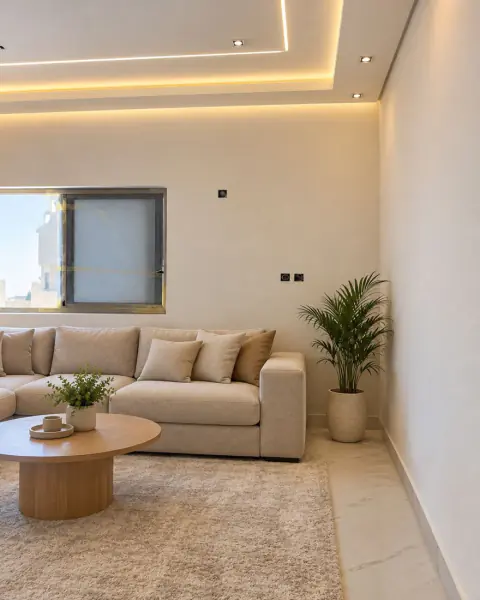 La même pièce après la pose du faux plafond en plâtre